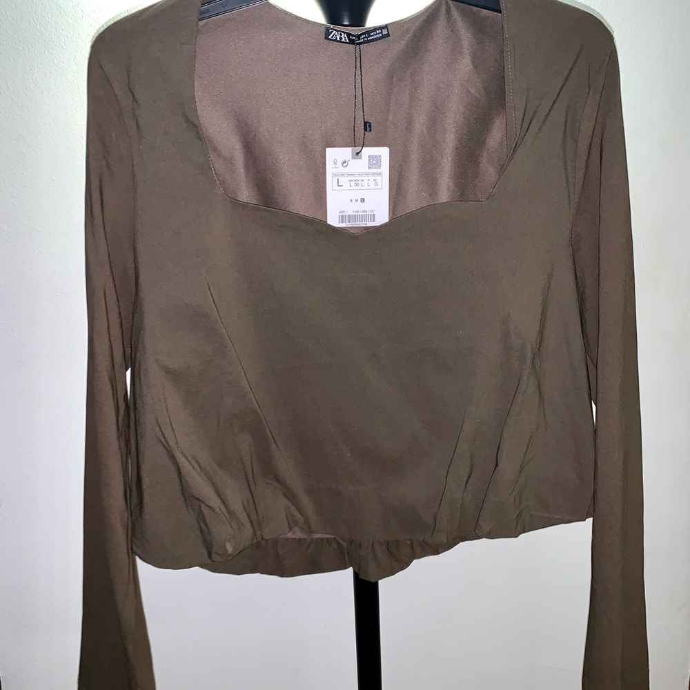 Zara Olive Green Cropped Long Sleeve